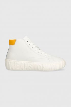 Tommy Jeans sneakers din piele TJW NEW CUPSOLE LEATHER culoarea alb, EN0EN02213