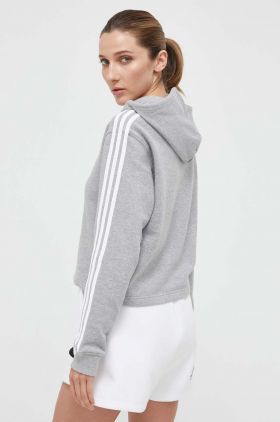 adidas hanorac de bumbac femei, culoarea gri, cu glugă, melanj IC9910