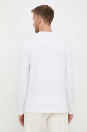 Karl Lagerfeld longsleeve barbati, culoarea alb, neted