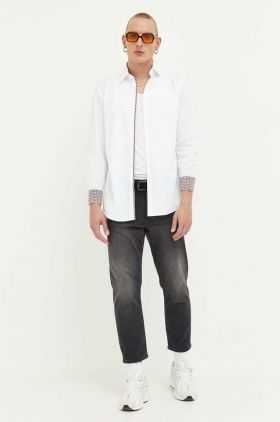 HUGO camasa din bumbac barbati, culoarea alb, cu guler clasic, slim