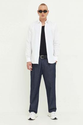 HUGO camasa din bumbac barbati, culoarea alb, cu guler clasic, slim