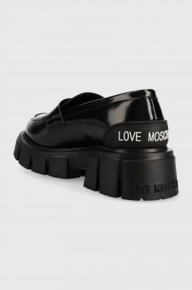 Love Moschino mocasini de piele femei, culoarea negru, cu platformă JA10045G1HIB0000