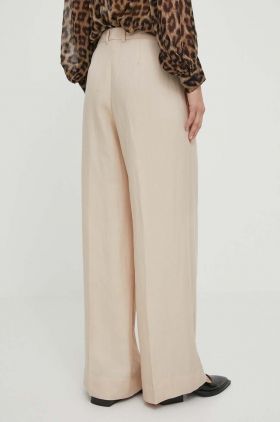 Lovechild pantaloni femei, culoarea bej, lat, high waist