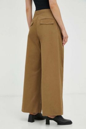 Lovechild pantaloni de bumbac culoarea verde, lat, high waist