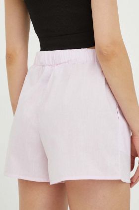 Lovechild pantaloni scurti din bumbac culoarea roz, cu imprimeu, high waist