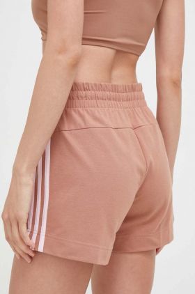 adidas pantaloni scurti femei, culoarea portocaliu, cu imprimeu, medium waist