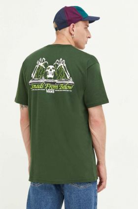 Vans tricou din bumbac culoarea verde, cu imprimeu