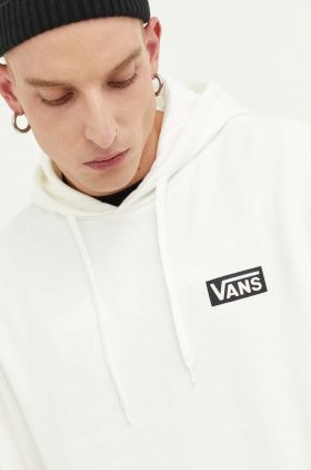 Vans hanorac de bumbac barbati, culoarea alb, cu glugă, cu imprimeu