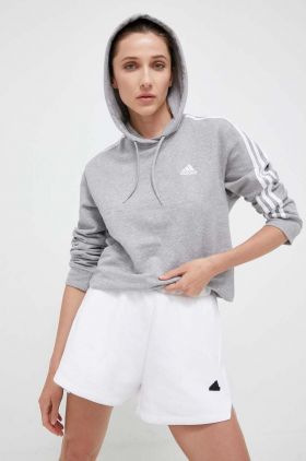 adidas hanorac de bumbac femei, culoarea gri, cu glugă, melanj IC9910