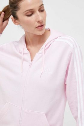 adidas hanorac de bumbac femei, culoarea roz, cu glugă, cu imprimeu  IL3418