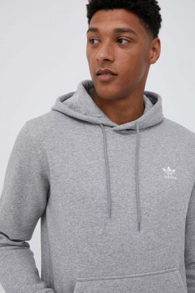 adidas Originals bluză bărbați, culoarea gri, cu glugă, melanj