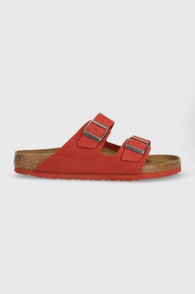 Birkenstock papuci din piele Arizona Corduroy barbati, culoarea rosu, 1026145