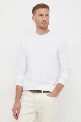 Karl Lagerfeld longsleeve barbati, culoarea alb, neted