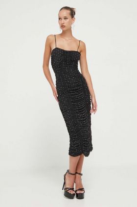 Rotate rochie culoarea negru, midi, mulata