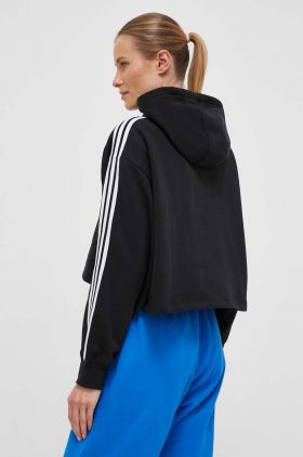 adidas Originals bluza femei, culoarea negru, cu glugă, cu imprimeu