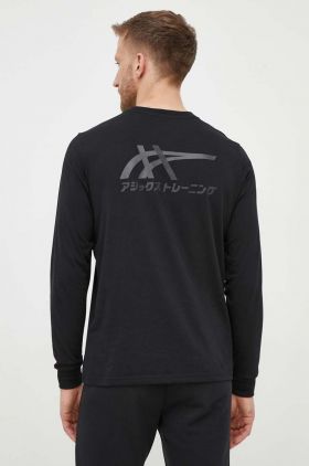 Asics longsleeve barbati, culoarea negru, cu imprimeu