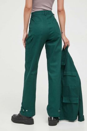 Sixth June pantaloni femei, culoarea verde, drept, high waist