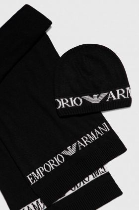 Emporio Armani caciula si esarfa din amestec de lana culoarea negru