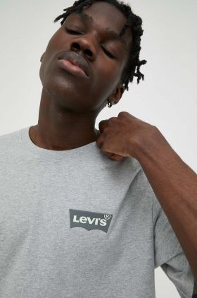 Levi's tricou din bumbac culoarea gri, cu imprimeu