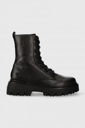 Naked Wolfe bocanci de piele Faithful femei, culoarea negru, cu toc plat
