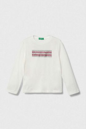 United Colors of Benetton longsleeve din bumbac pentru copii culoarea alb