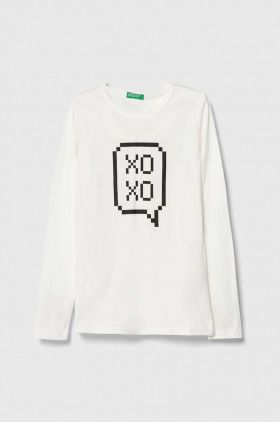 United Colors of Benetton longsleeve din bumbac pentru copii culoarea alb