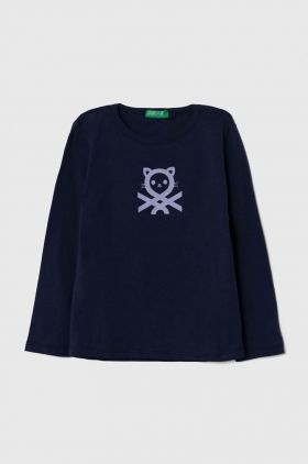United Colors of Benetton longsleeve din bumbac pentru copii culoarea albastru marin