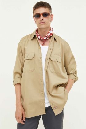 Dickies camasa barbati, culoarea verde, cu guler clasic, regular