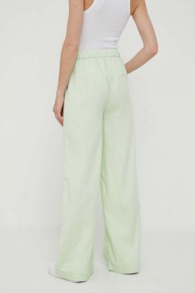 Pepe Jeans pantaloni din amestec de in Monna culoarea verde, drept, high waist