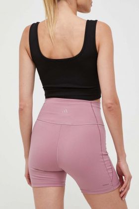 adidas Performance pantaloni scurți de yoga Studio culoarea roz, neted, high waist