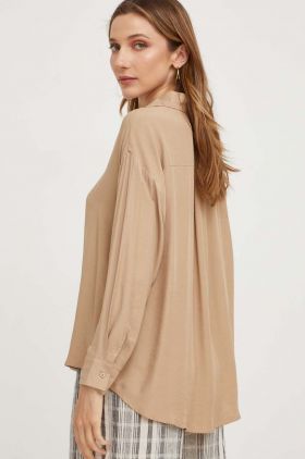 Answear Lab camasa femei, culoarea bej, cu guler clasic, relaxed