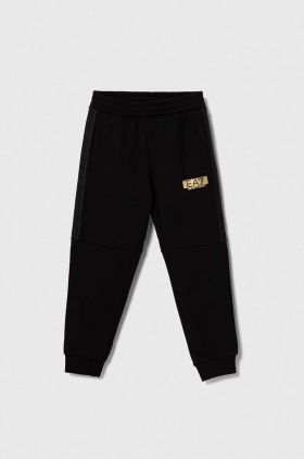 EA7 Emporio Armani pantaloni de trening pentru copii culoarea negru, cu imprimeu