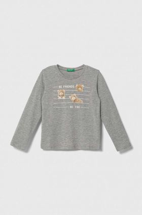 United Colors of Benetton longsleeve din bumbac pentru copii culoarea gri