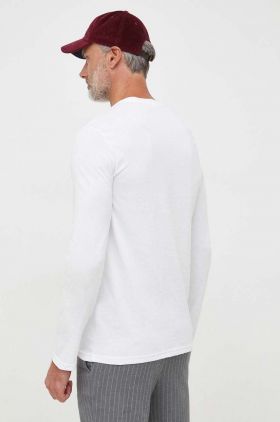 United Colors of Benetton longsleeve din bumbac culoarea alb, neted