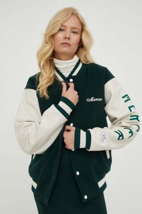 Mercer Amsterdam jacheta bomber din lana culoarea verde, de tranzitie