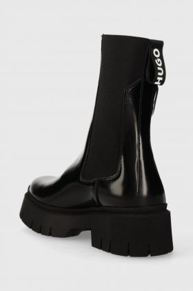 HUGO ghete chelsea de piele Kris femei, culoarea negru, cu toc plat, 50498103