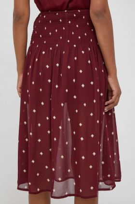 Pepe Jeans fusta culoarea bordo, midi, evazati