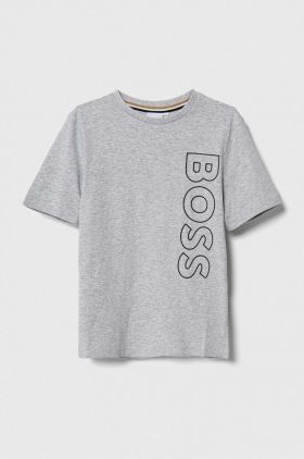 BOSS tricou de bumbac pentru copii culoarea gri, cu imprimeu