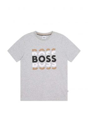 BOSS tricou de bumbac pentru copii culoarea gri, cu imprimeu