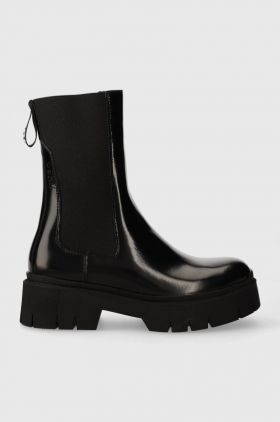 HUGO ghete chelsea de piele Kris femei, culoarea negru, cu toc plat, 50498103