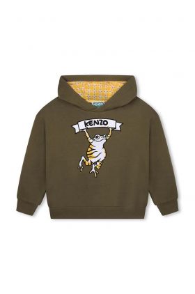 Kenzo Kids bluza copii culoarea verde, cu glugă, cu imprimeu