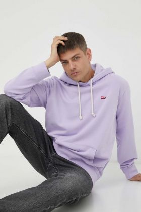 Levi's hanorac de bumbac barbati, culoarea violet, cu glugă, neted