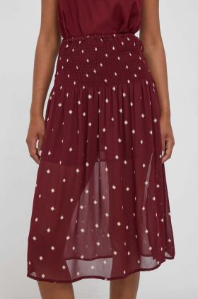 Pepe Jeans fusta culoarea bordo, midi, evazati