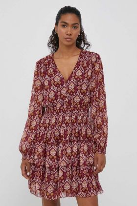 Pepe Jeans rochie culoarea bordo, midi, evazati