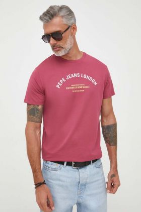 Pepe Jeans tricou din bumbac Waddon culoarea roz, cu imprimeu