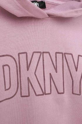 Dkny hanorac de bumbac pentru copii culoarea violet, cu glugă, cu imprimeu