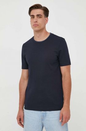 BOSS tricou barbati, culoarea albastru marin, neted