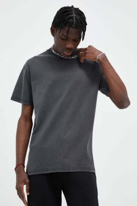 Solid tricou din bumbac culoarea gri, neted