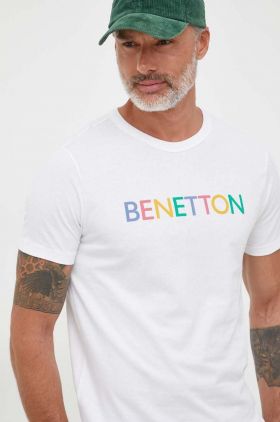 United Colors of Benetton tricou din bumbac culoarea alb, cu imprimeu