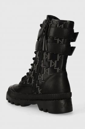 Karl Lagerfeld bocanci de piele TREKKA II KC femei, culoarea negru, cu toc plat, KL42586F
